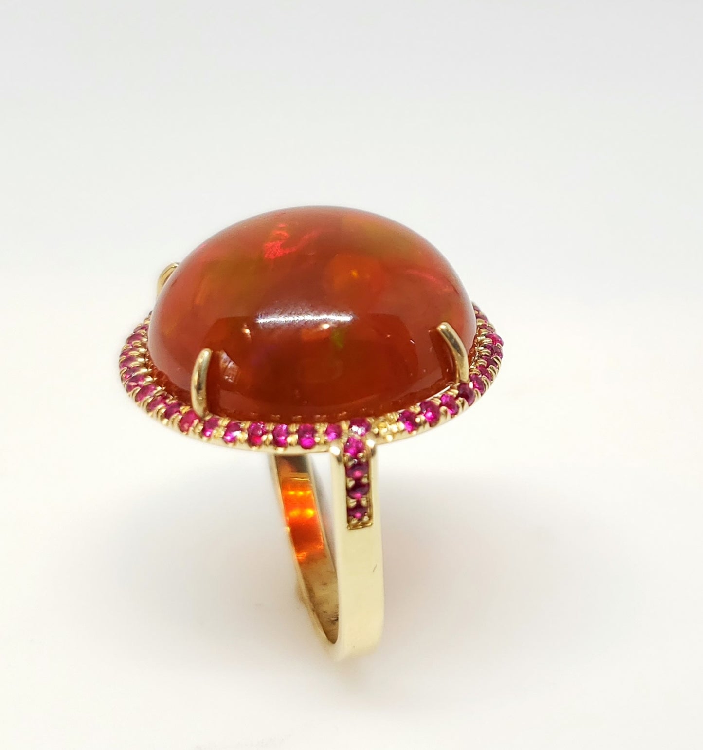 Huge Brown Red Opal & Ruby Ring 14k Gold #110