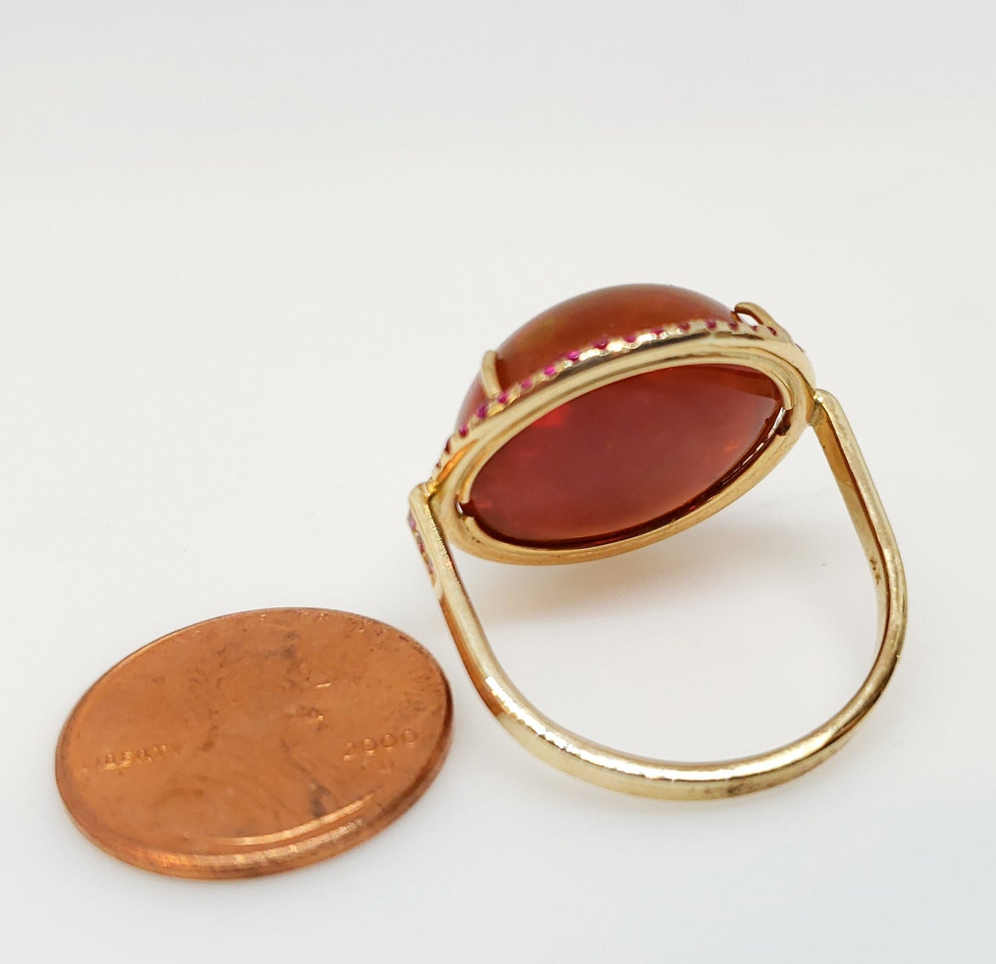 Huge Brown Red Opal & Ruby Ring 14k Gold #110