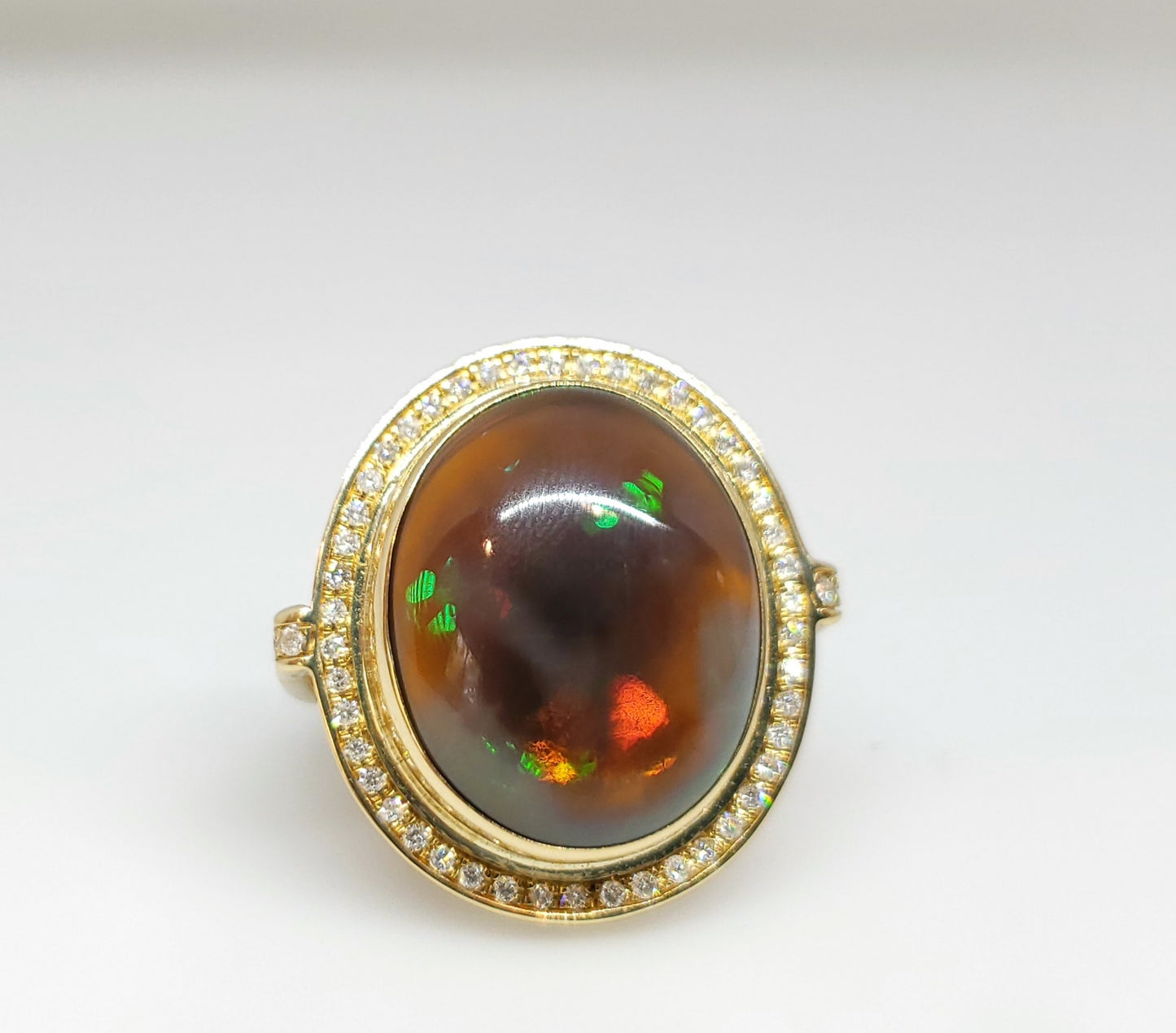 Natural Black Opal & Diamond Ring 14k Gold #111