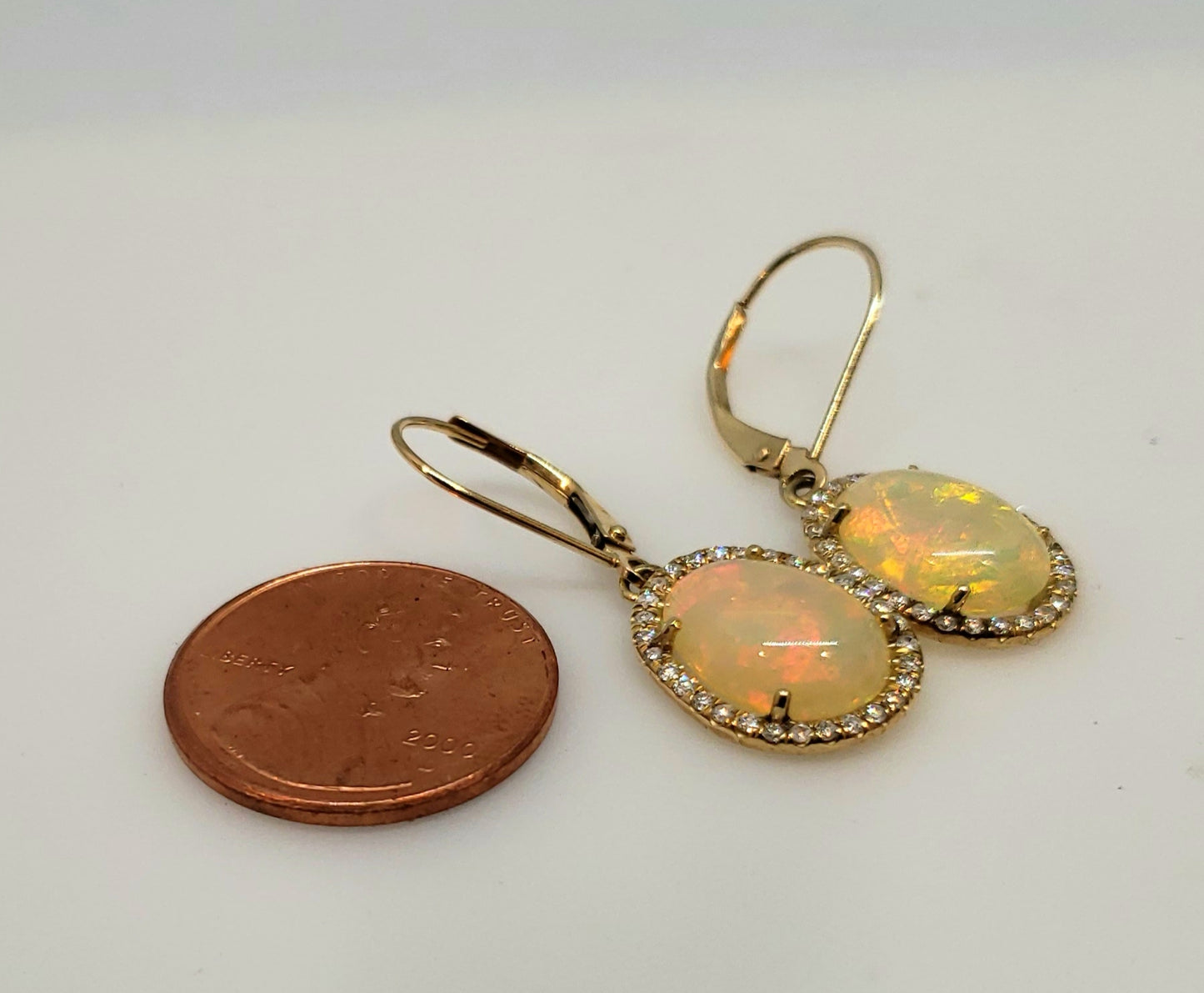 Opal & Diamond Earrings 14k Gold #112