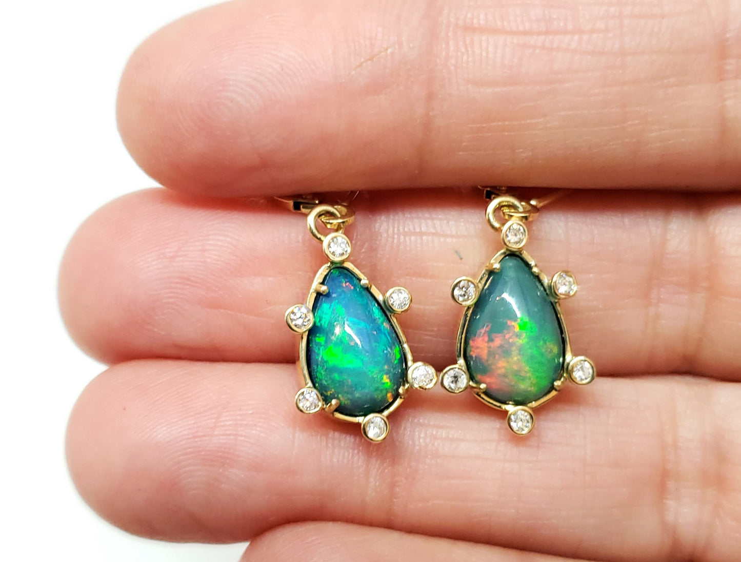 Blue Opal & Diamond Earrings 14k Gold #113