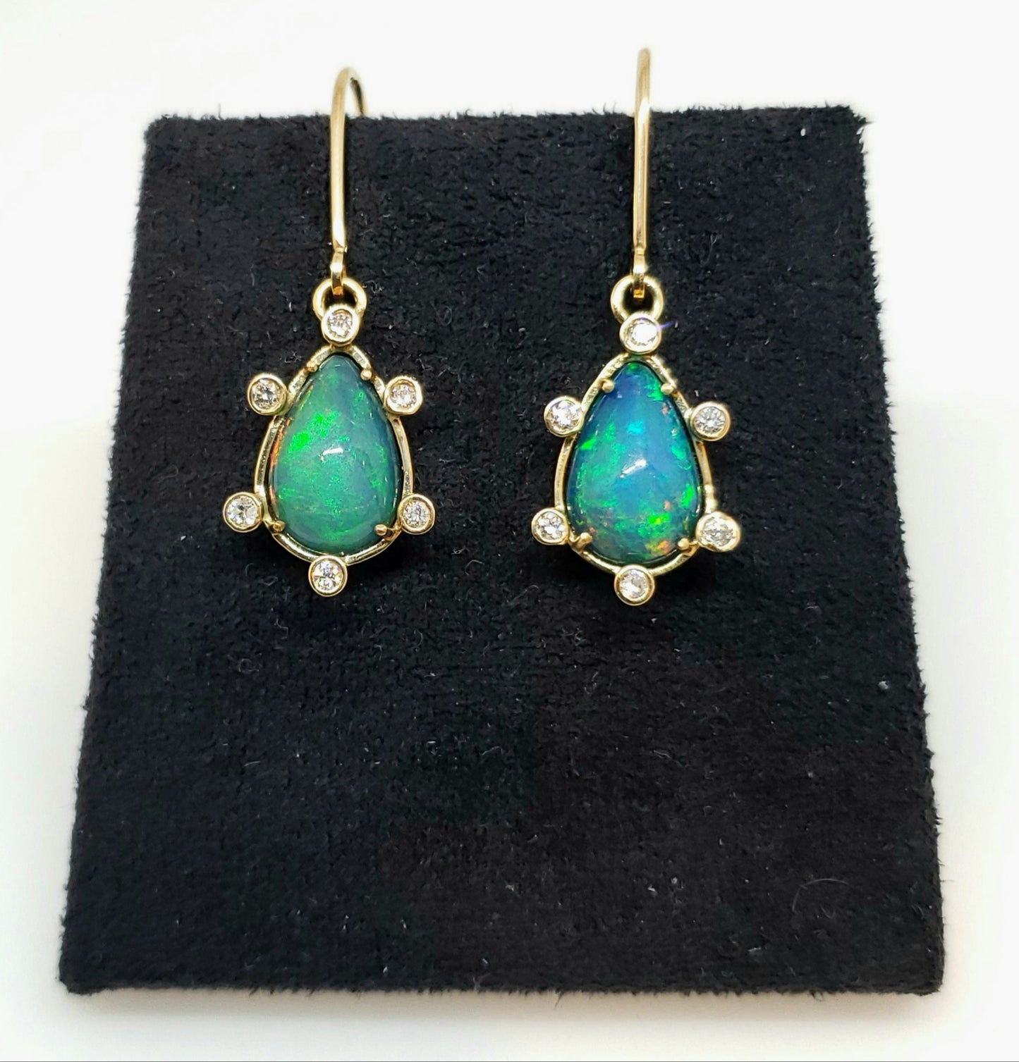 Blue Opal & Diamond Earrings 14k Gold #113