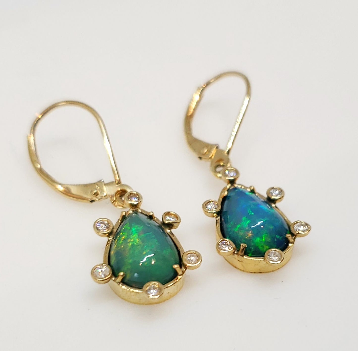 Blue Opal & Diamond Earrings 14k Gold #113