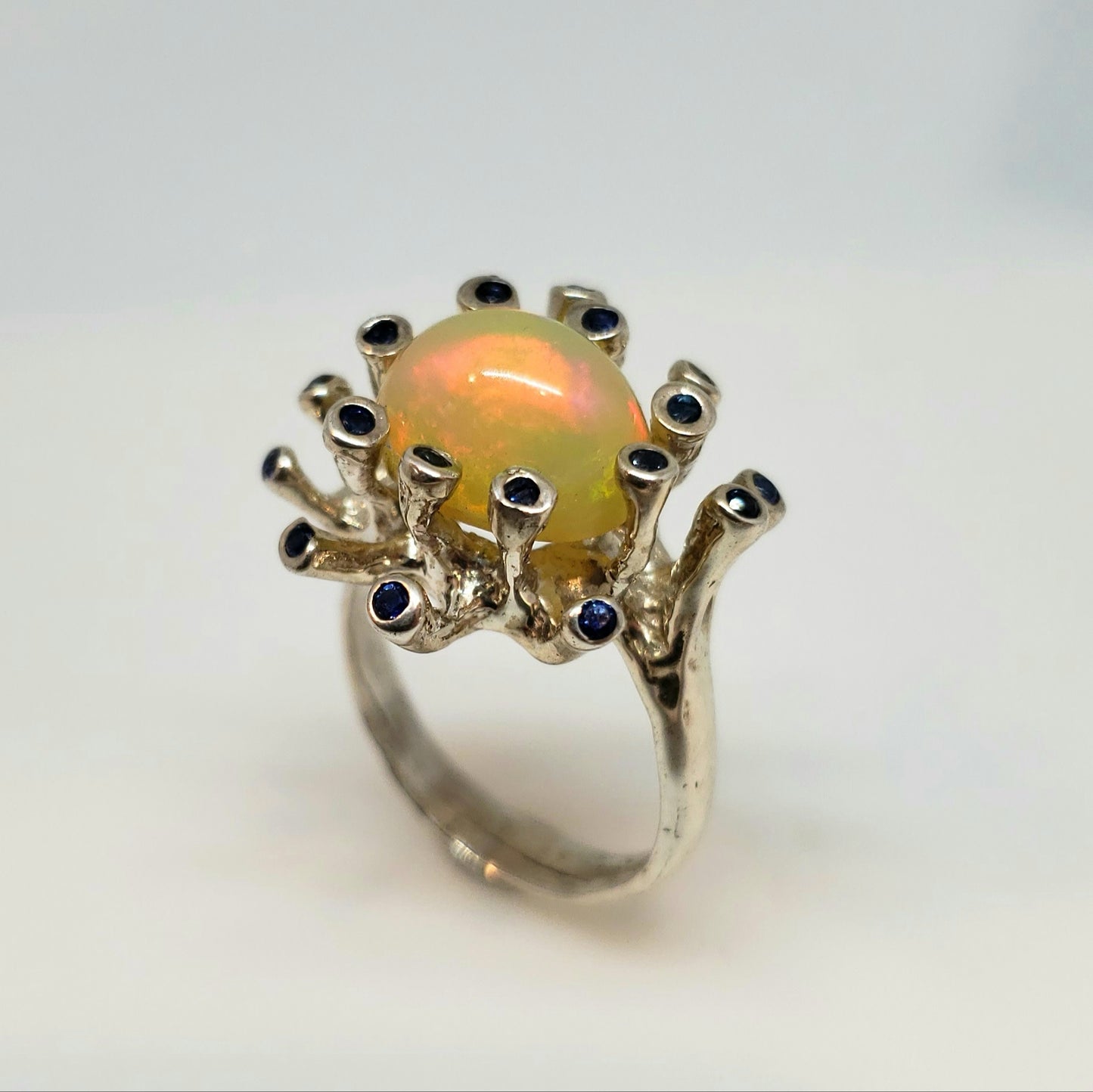 Opal & Sapphire Sterling Silver Ring #114