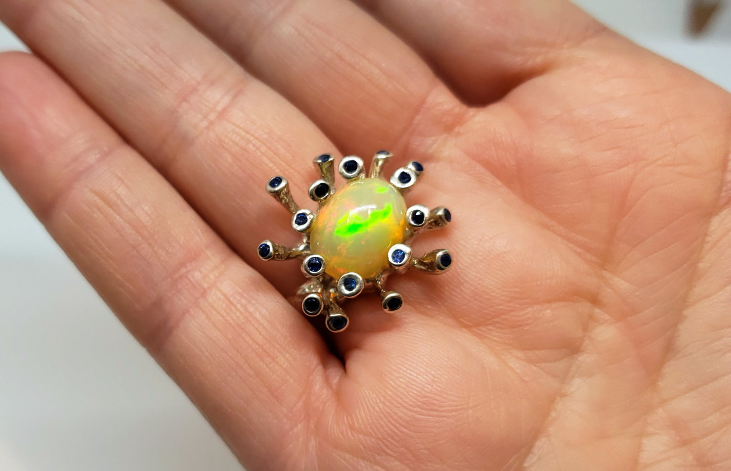 Opal & Sapphire Sterling Silver Ring #114