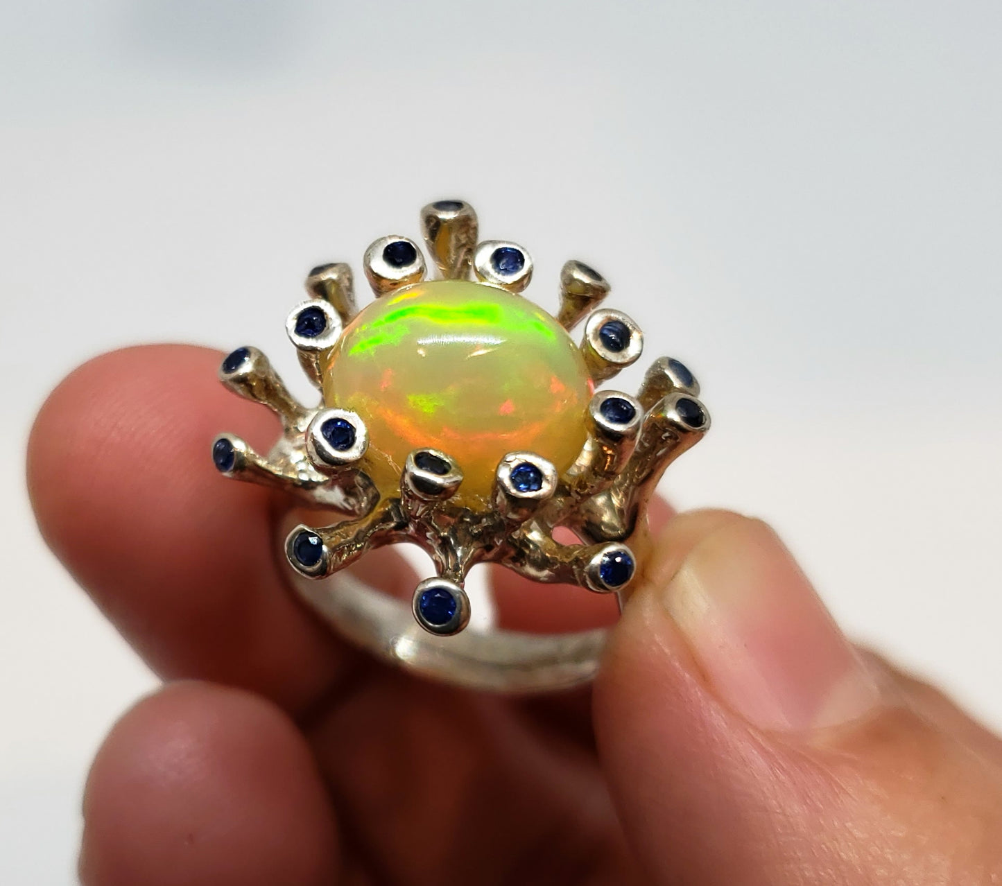 Opal & Sapphire Sterling Silver Ring #114
