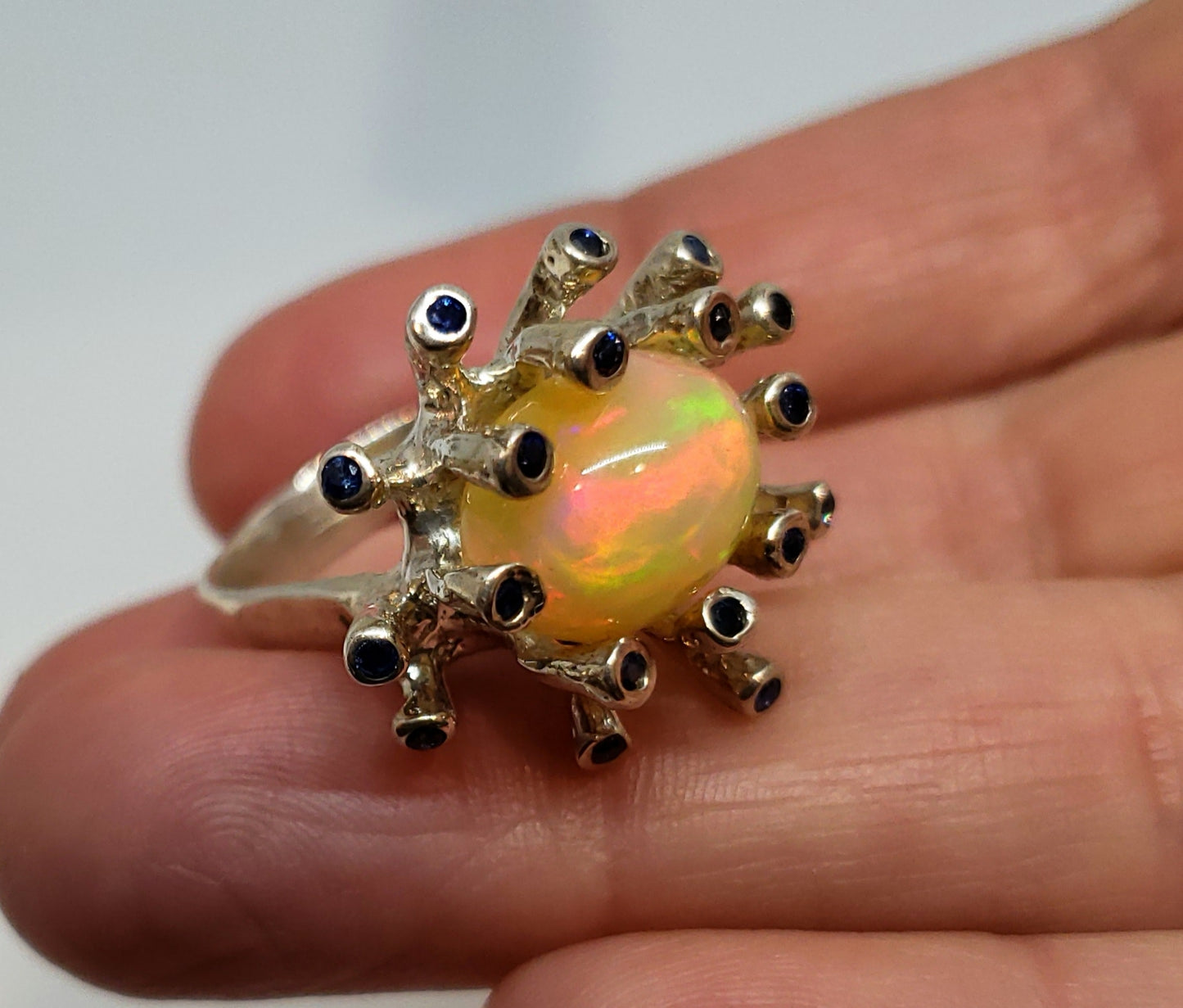 Opal & Sapphire Sterling Silver Ring #114