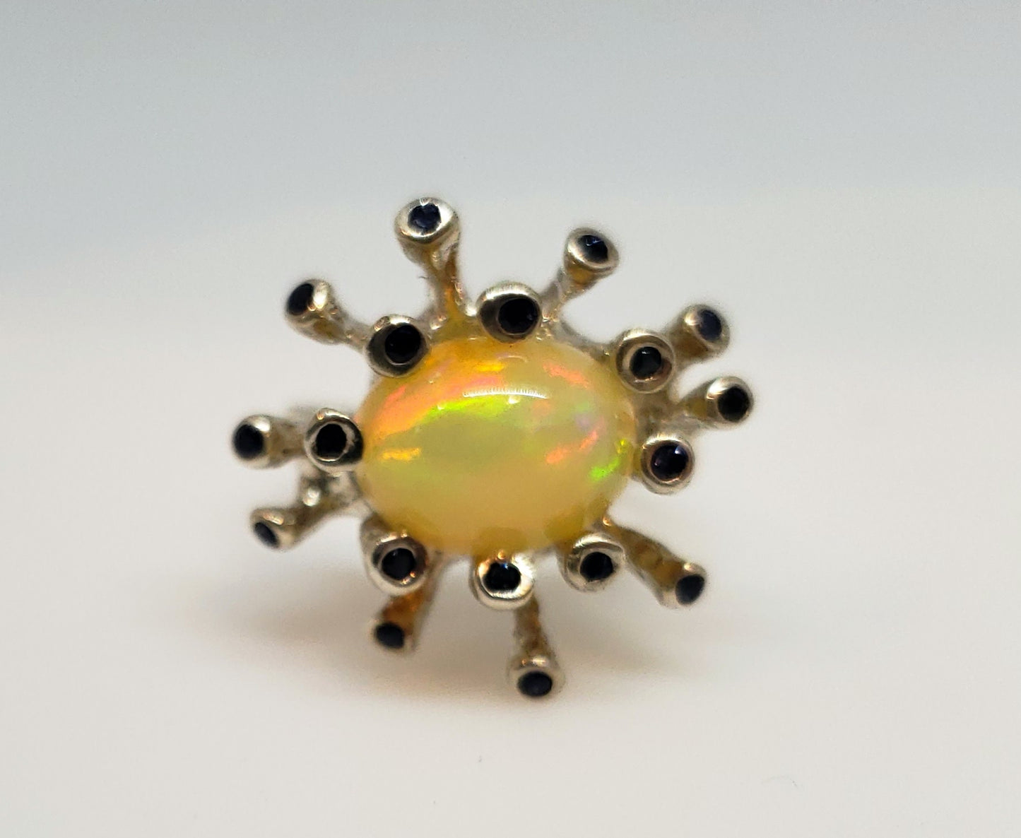 Opal & Sapphire Sterling Silver Ring #114
