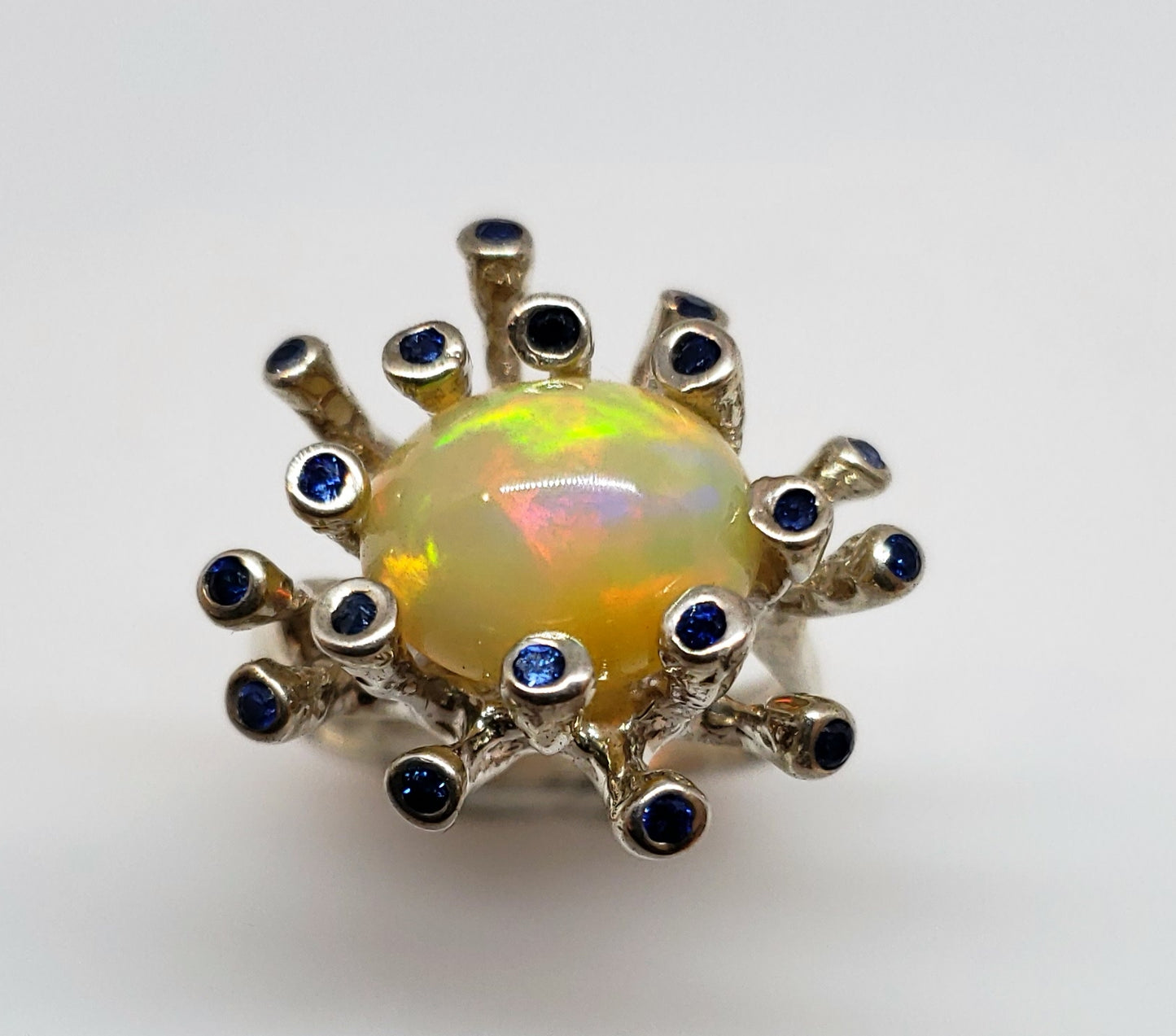 Opal & Sapphire Sterling Silver Ring #114
