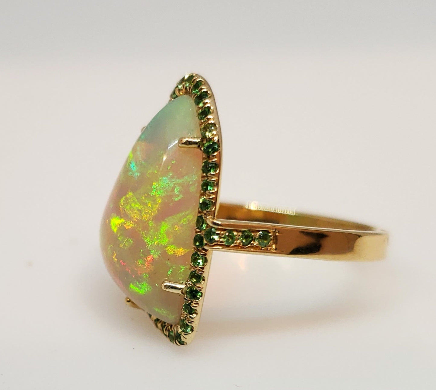Opal & Tsavorite Garnet Ring 14k Gold #117