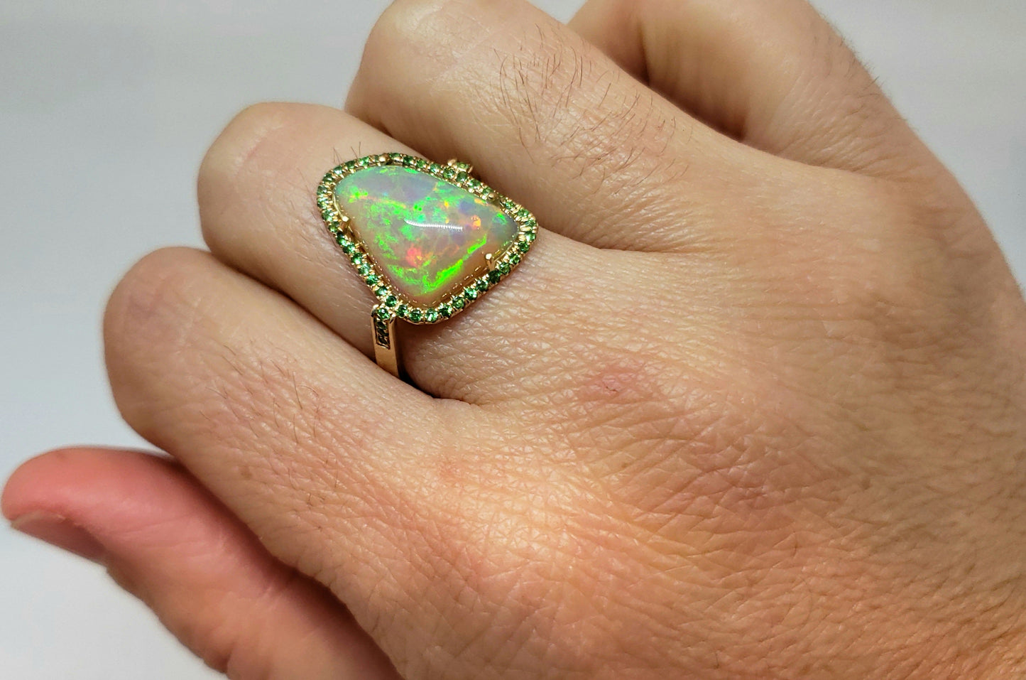 Opal & Tsavorite Garnet Ring 14k Gold #117