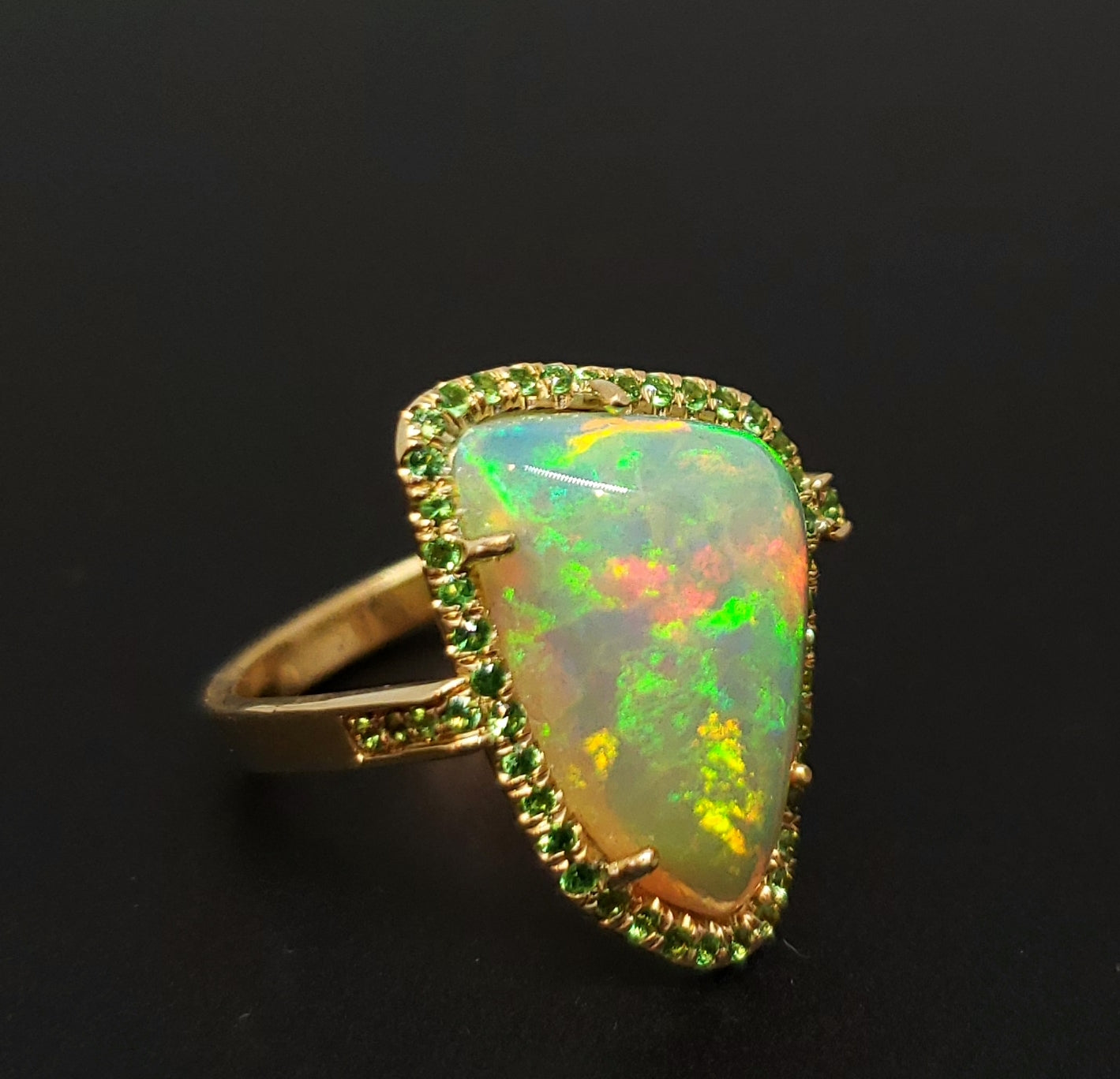 Opal & Tsavorite Garnet Ring 14k Gold #117