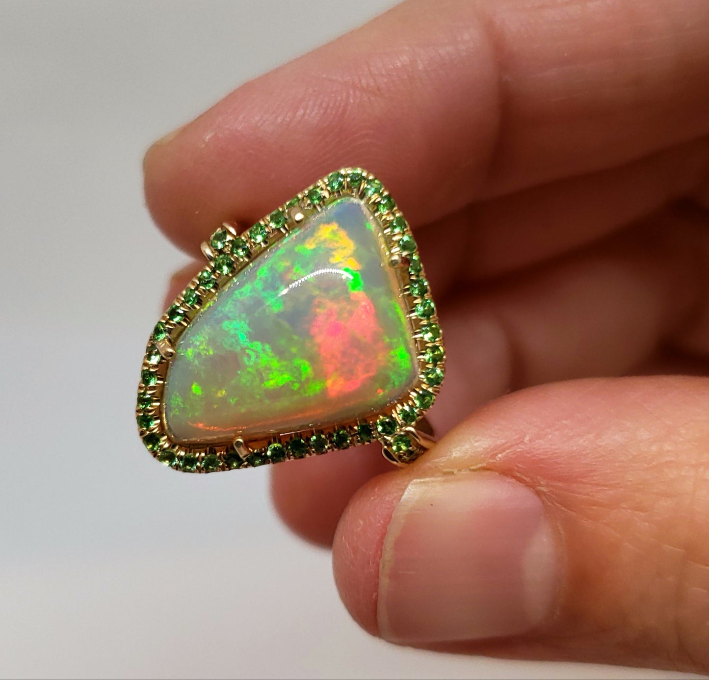 Opal & Tsavorite Garnet Ring 14k Gold #117