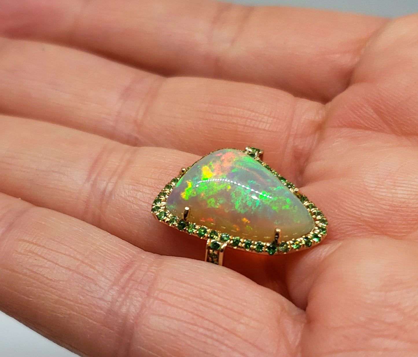Opal & Tsavorite Garnet Ring 14k Gold #117