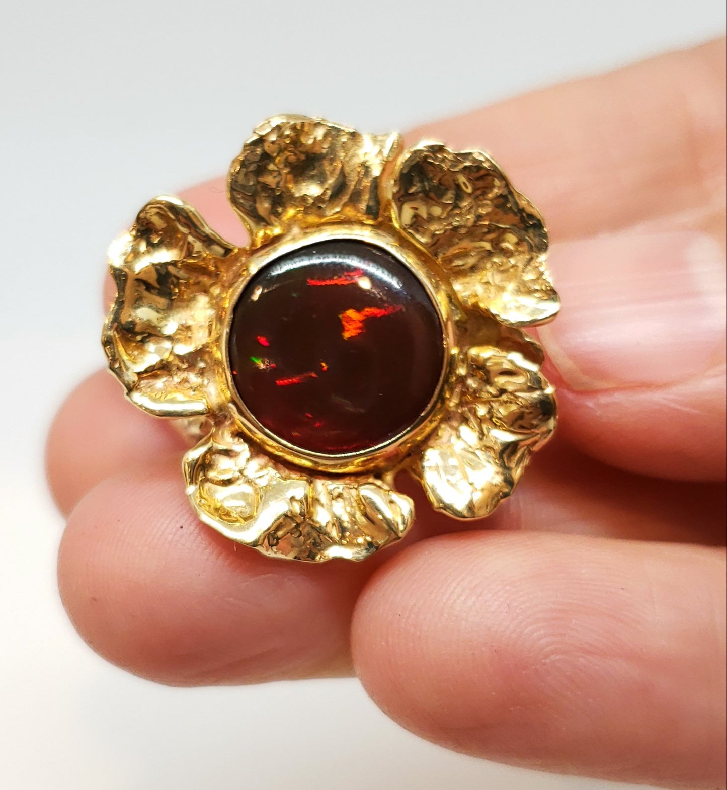 Opal Flower Ring Solid 14k Gold #116