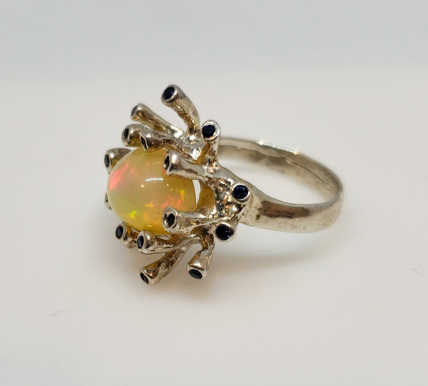 Opal & Sapphire Sterling Silver Ring #114