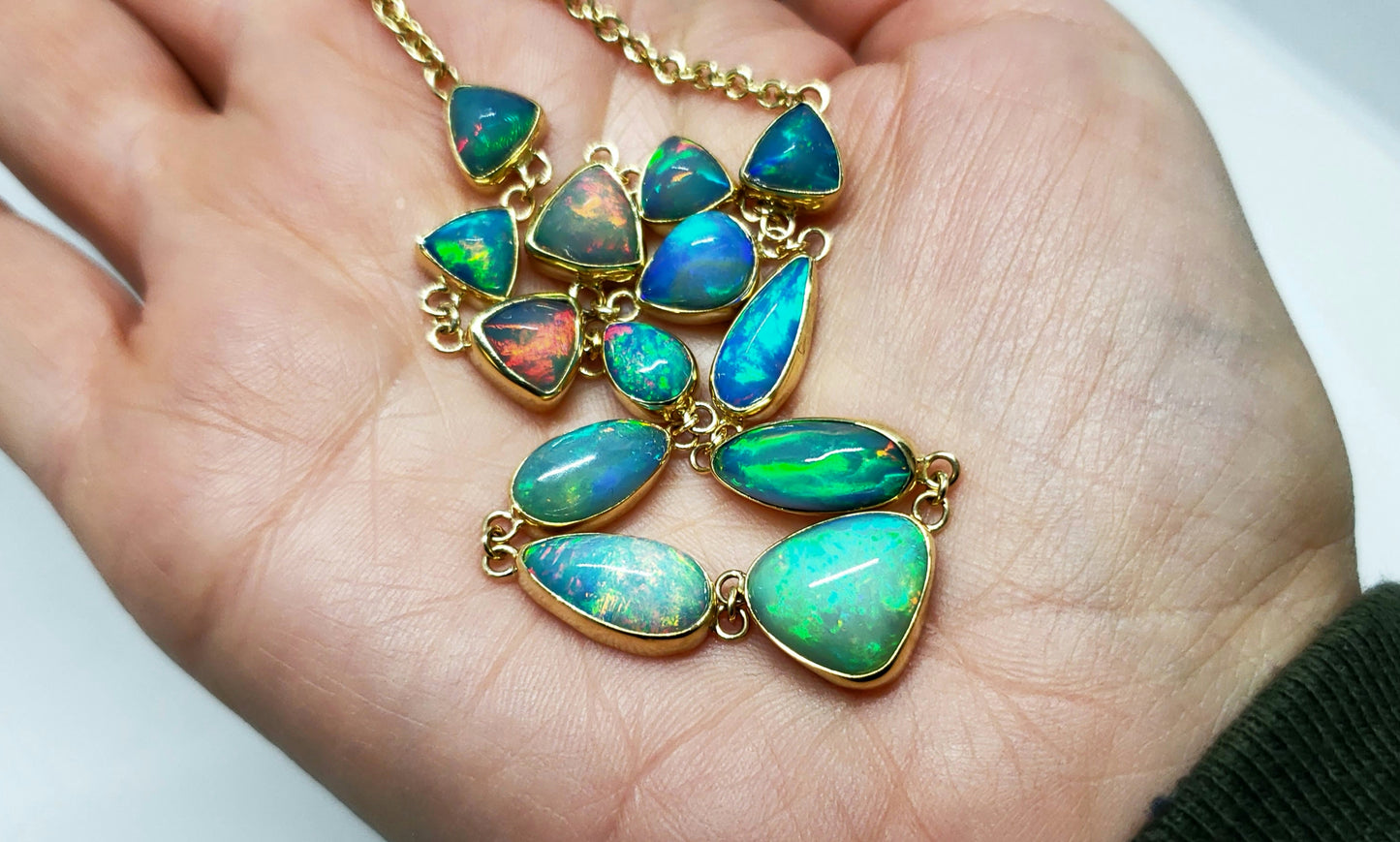 Ethiopian Opal Gemstone Necklace 14k Gold #126