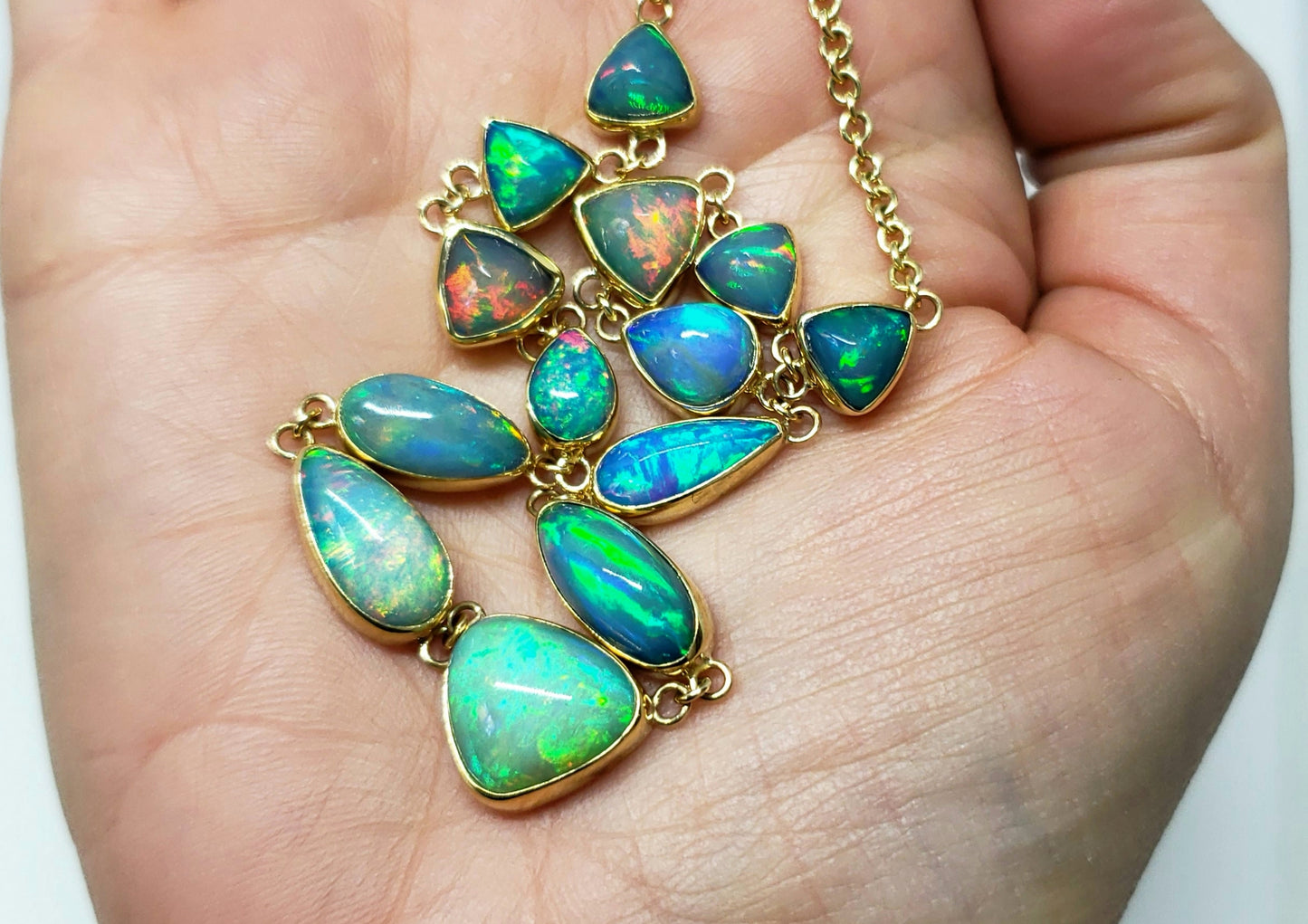 Ethiopian Opal Gemstone Necklace 14k Gold #126
