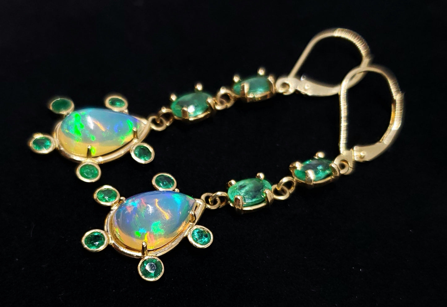 Opal & Emerald Earrings 14k Gold #120