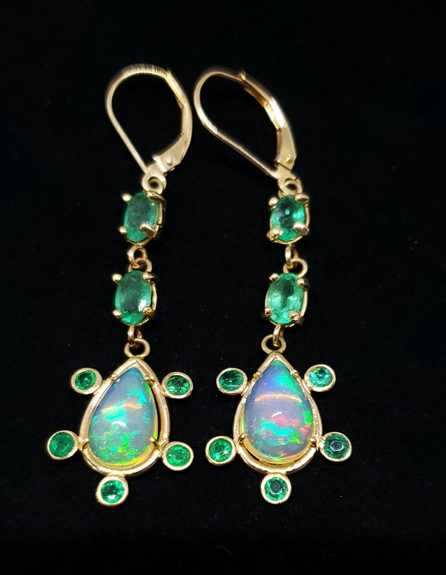 Opal & Emerald Earrings 14k Gold #120