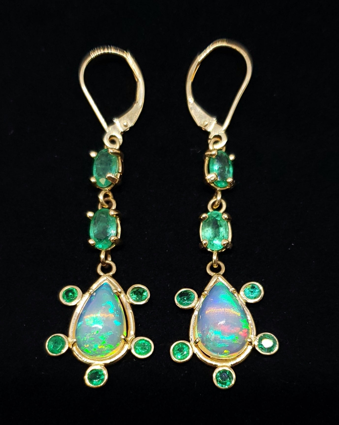 Opal Emerald Gold Earrings
