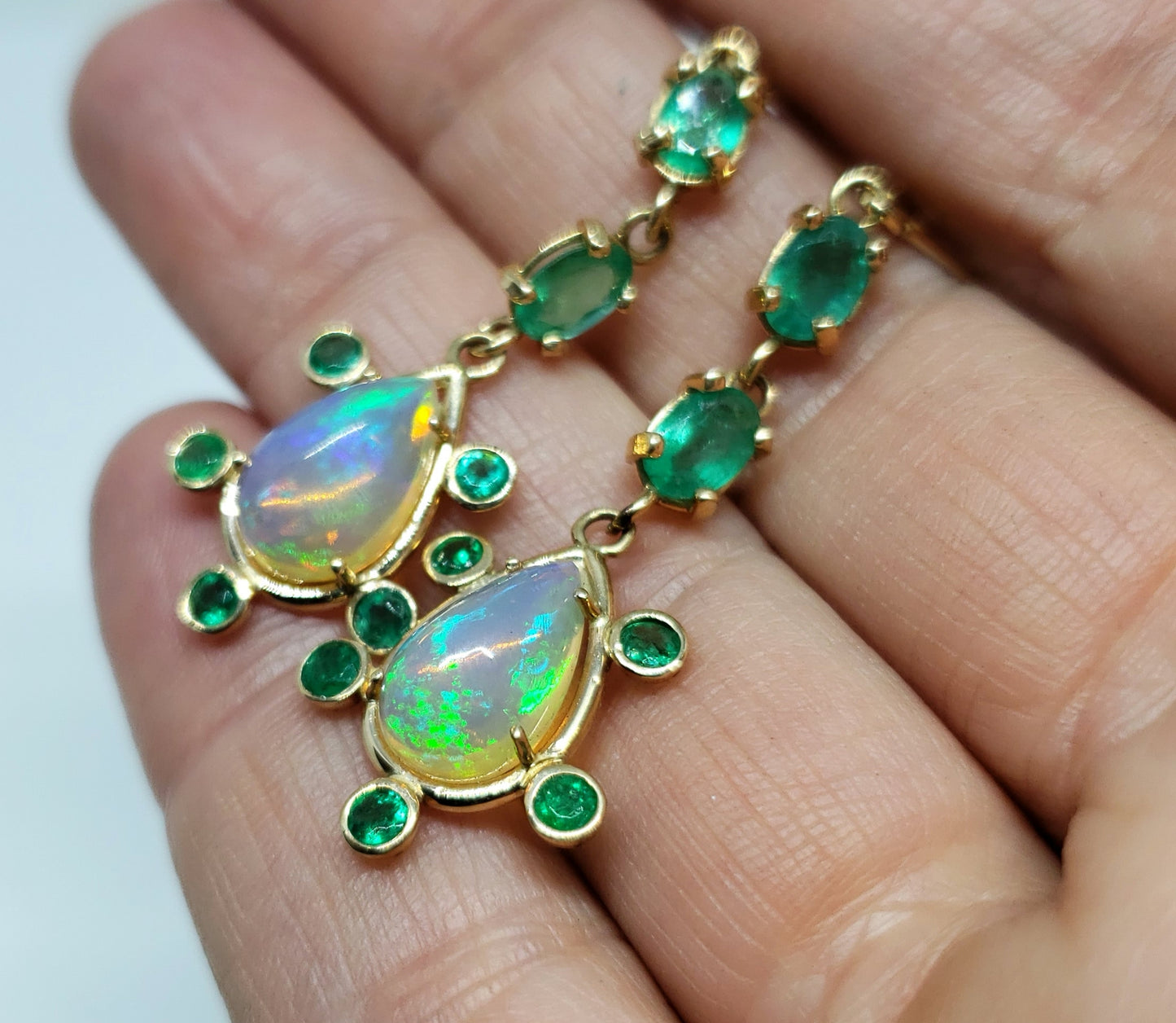 Opal & Emerald Earrings 14k Gold #120
