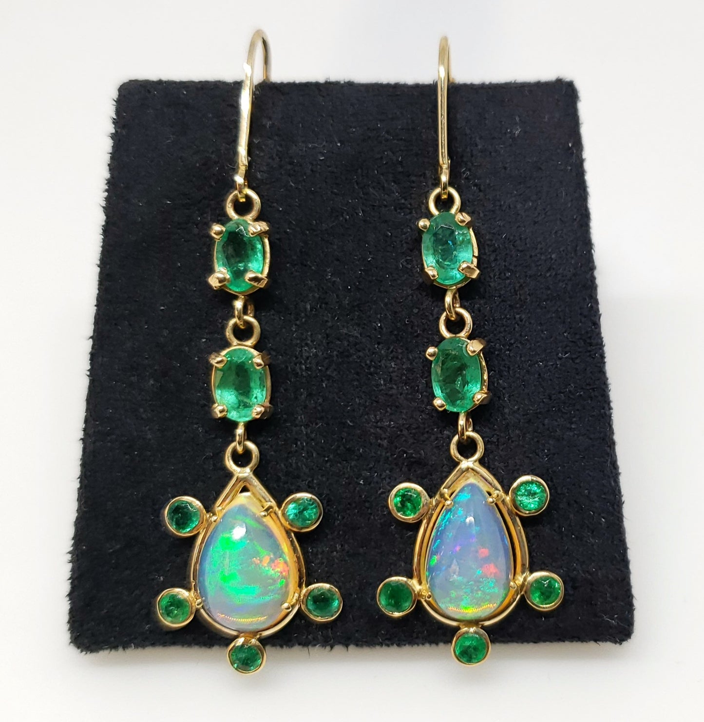 Opal & Emerald Earrings 14k Gold #120