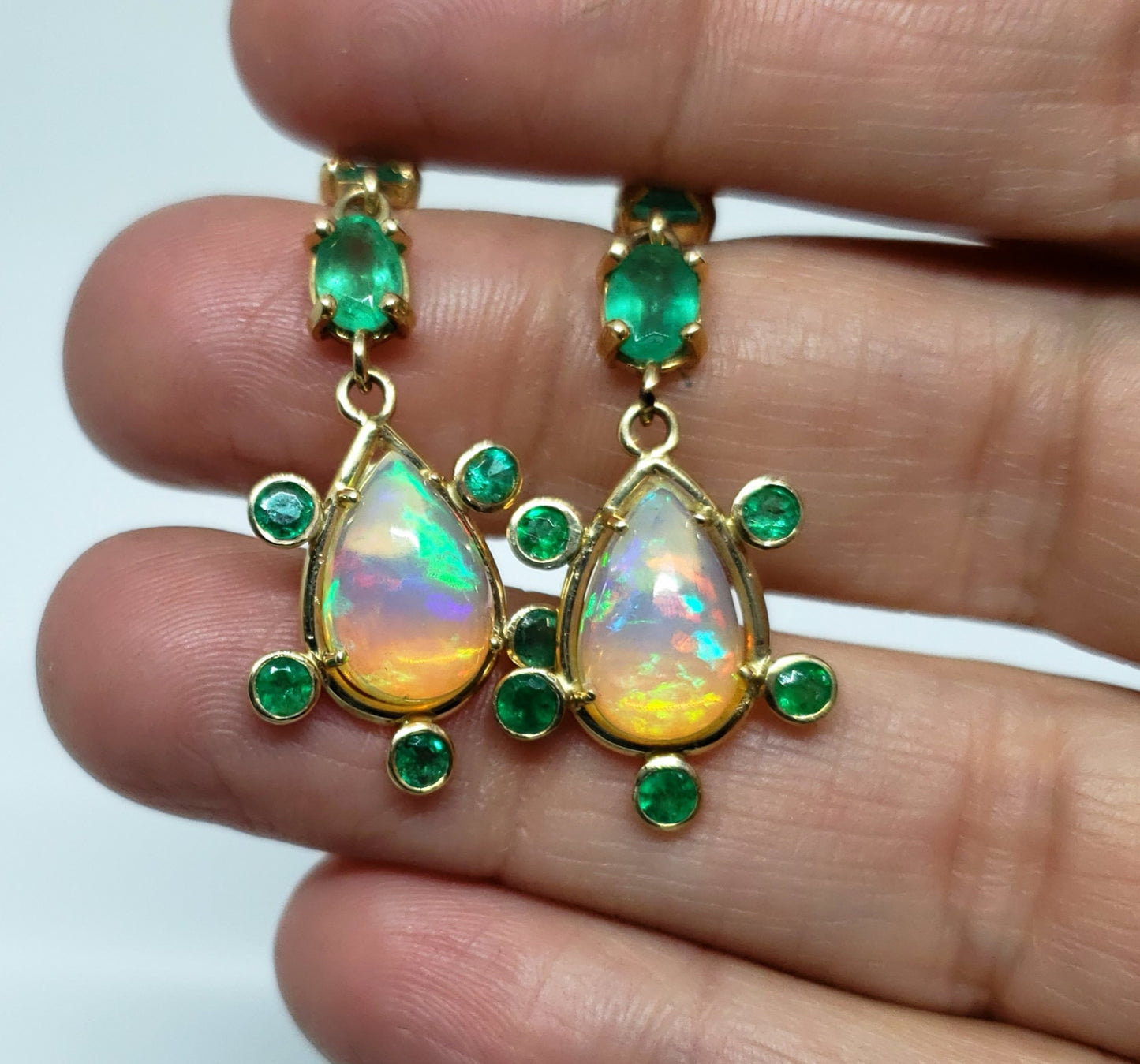 Opal & Emerald Earrings 14k Gold #120