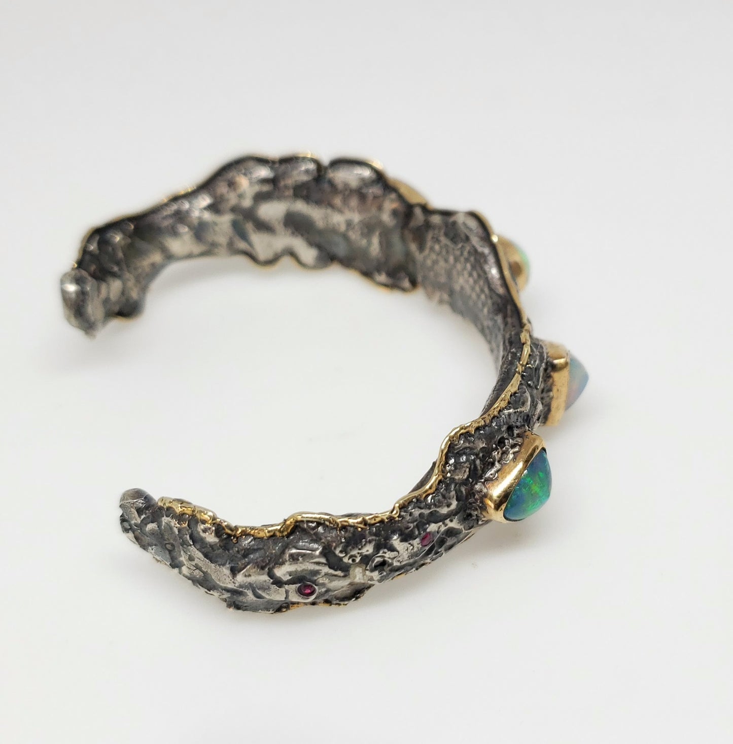 Silver & Gold Opal Gemstone Cuff Bracelet #123