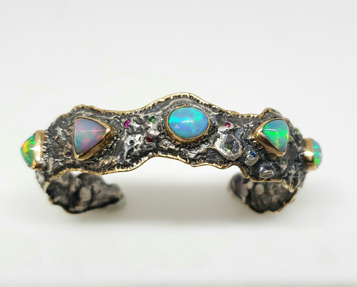 Silver & Gold Opal Gemstone Cuff Bracelet #123