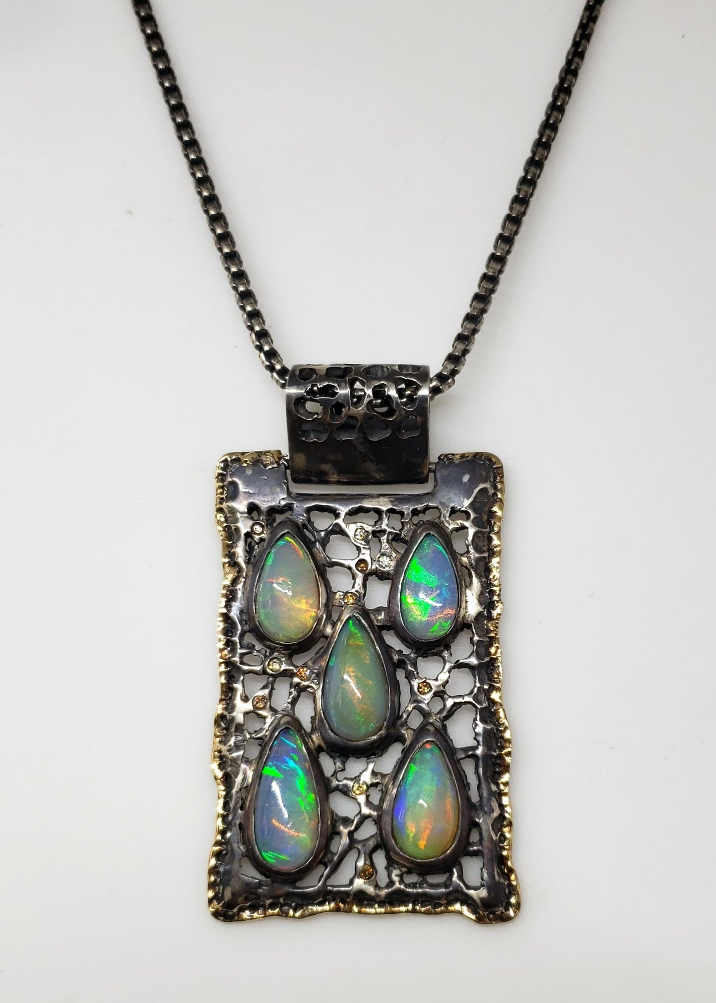 Opal Silver & Gold Pendant Necklace #130