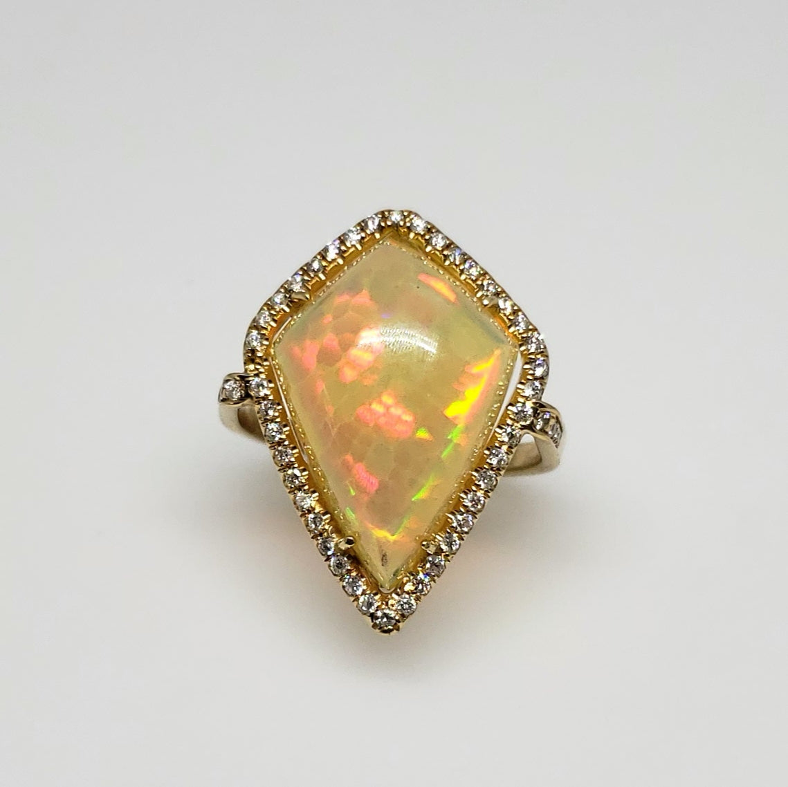 Bright Colorful Opal & Diamond Ring 14k Gold #136