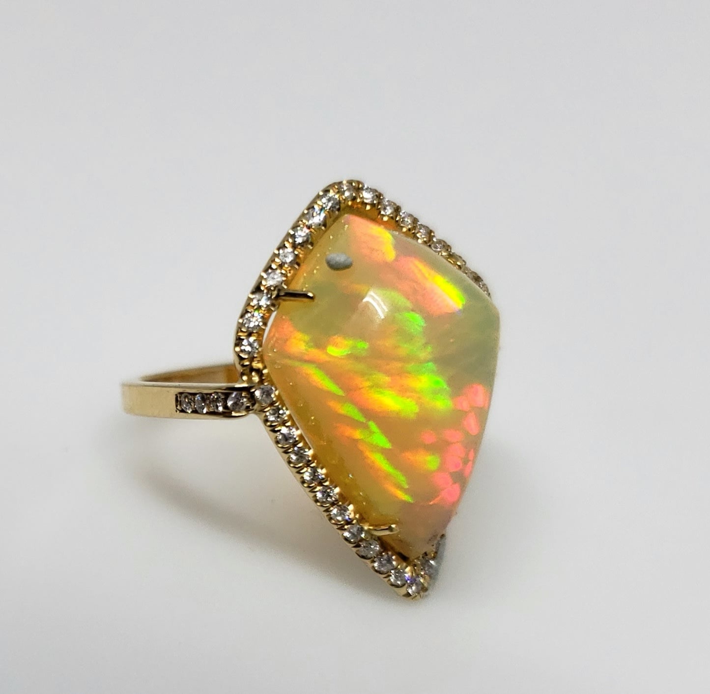 Bright Colorful Opal & Diamond Ring 14k Gold #136
