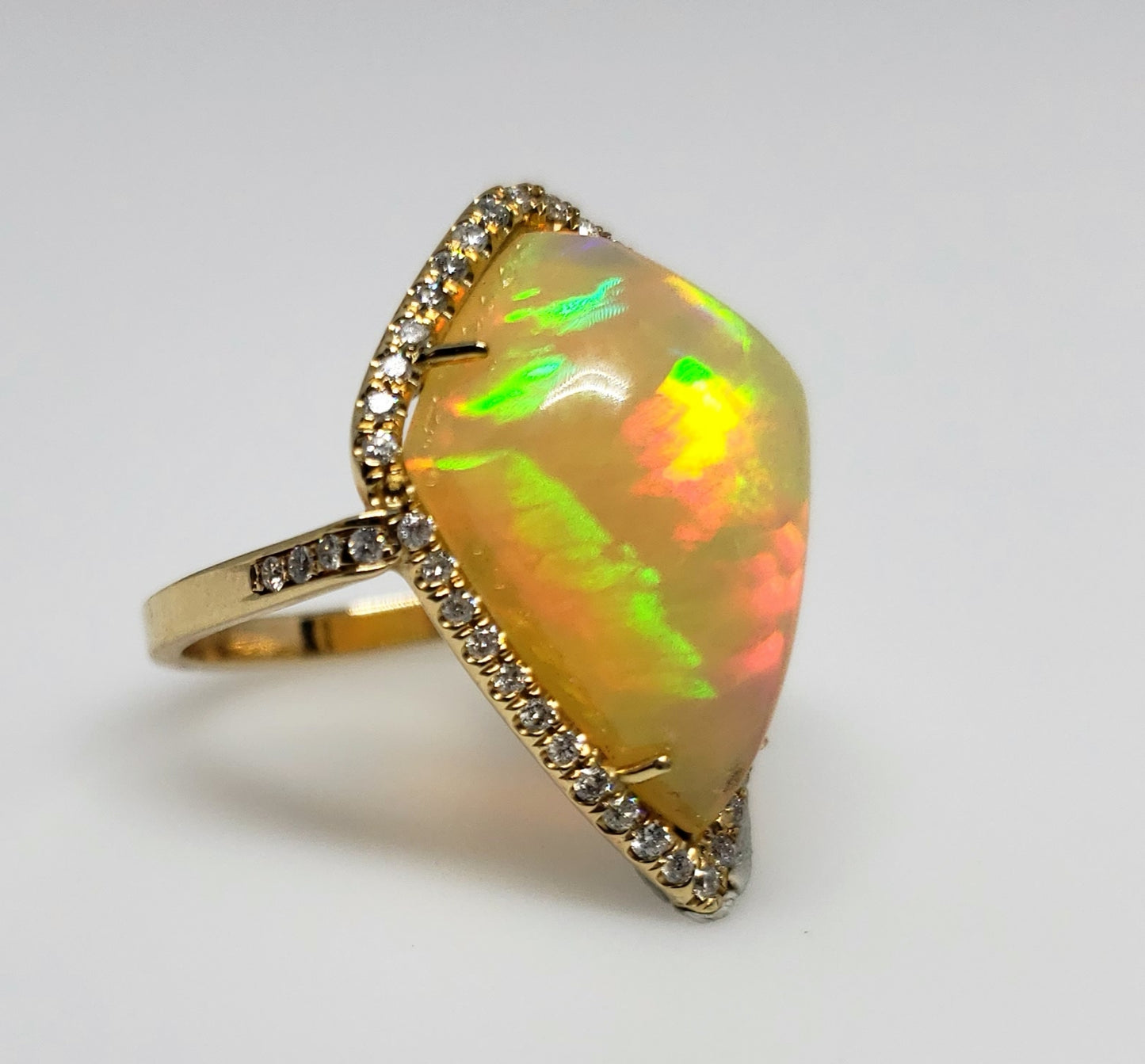 Bright Colorful Opal & Diamond Ring 14k Gold #136