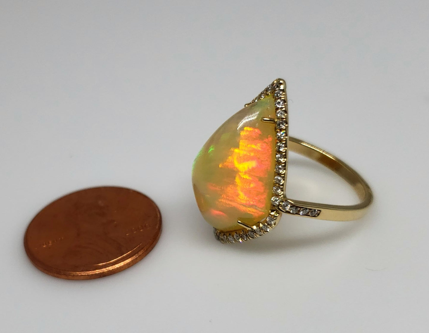 Bright  Colorful Opal & Diamond Ring 14k Gold #136