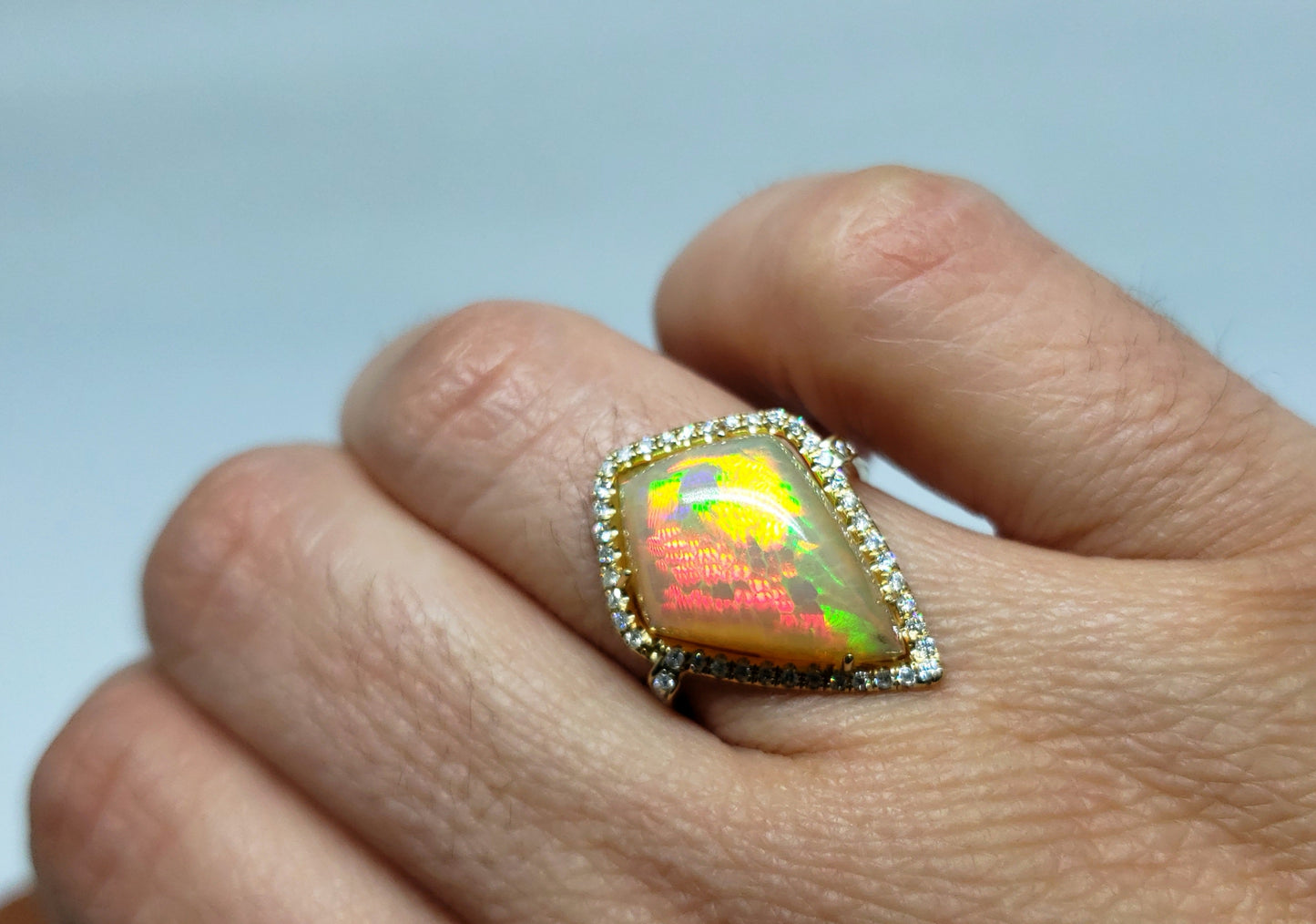 Bright Colorful Opal & Diamond Ring 14k Gold #136