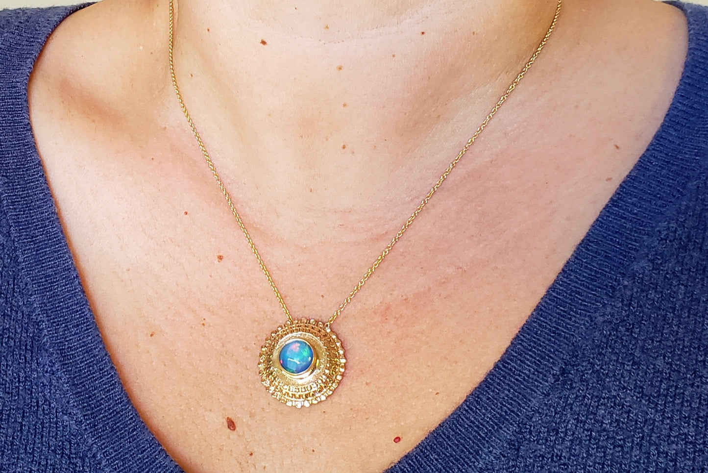 Opal Medallion Pendant 14k Gold #138