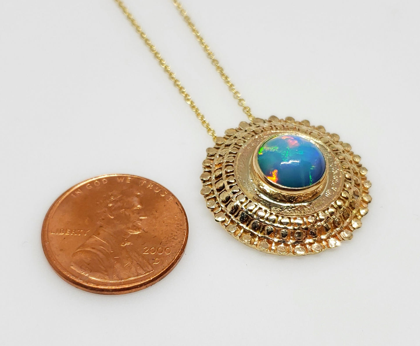 Opal Medallion Pendant 14k Gold #138