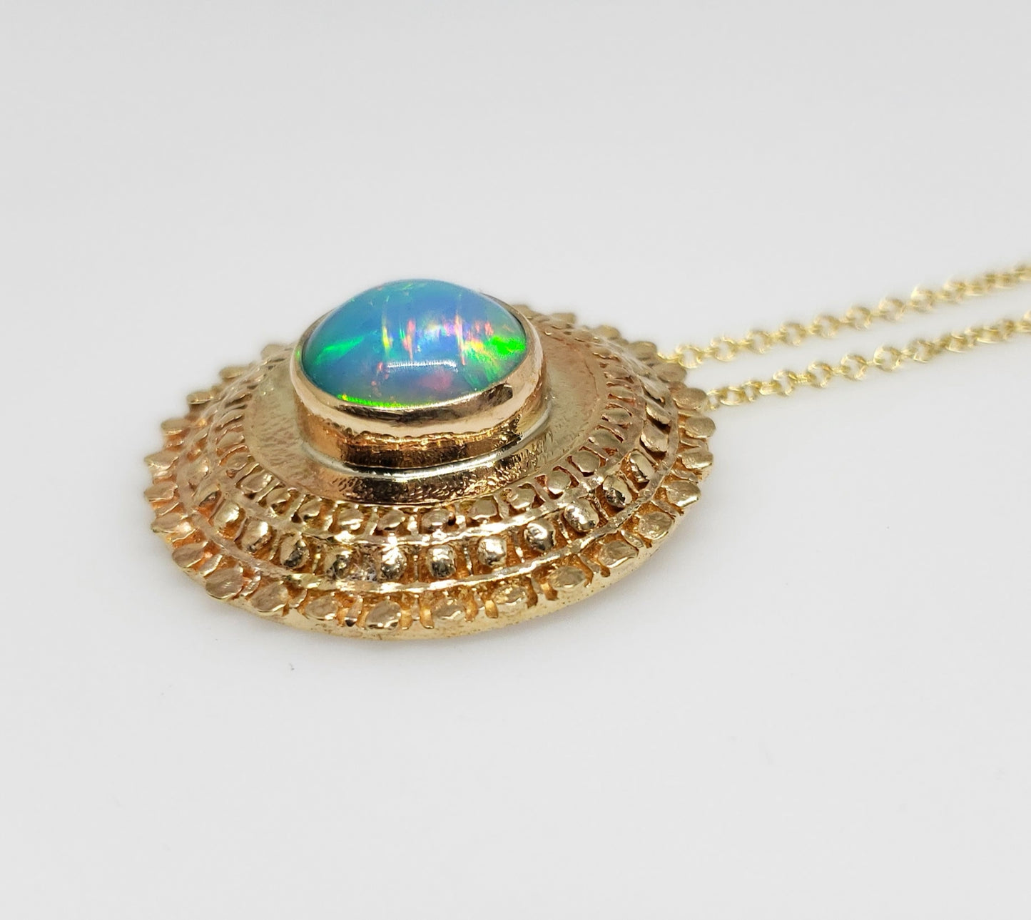 Opal Medallion Pendant 14k Gold #138