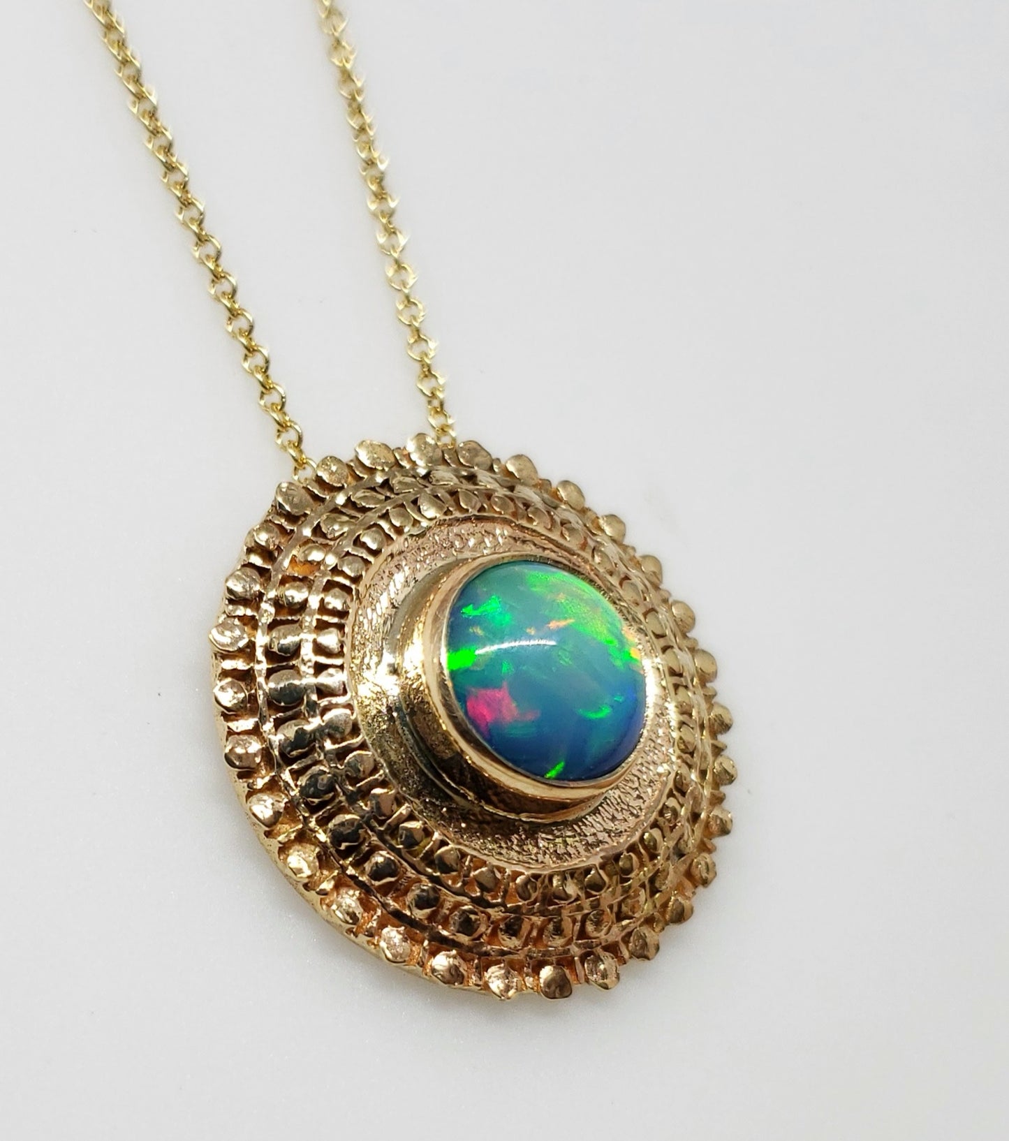 Opal Medallion Pendant 14k Gold #138