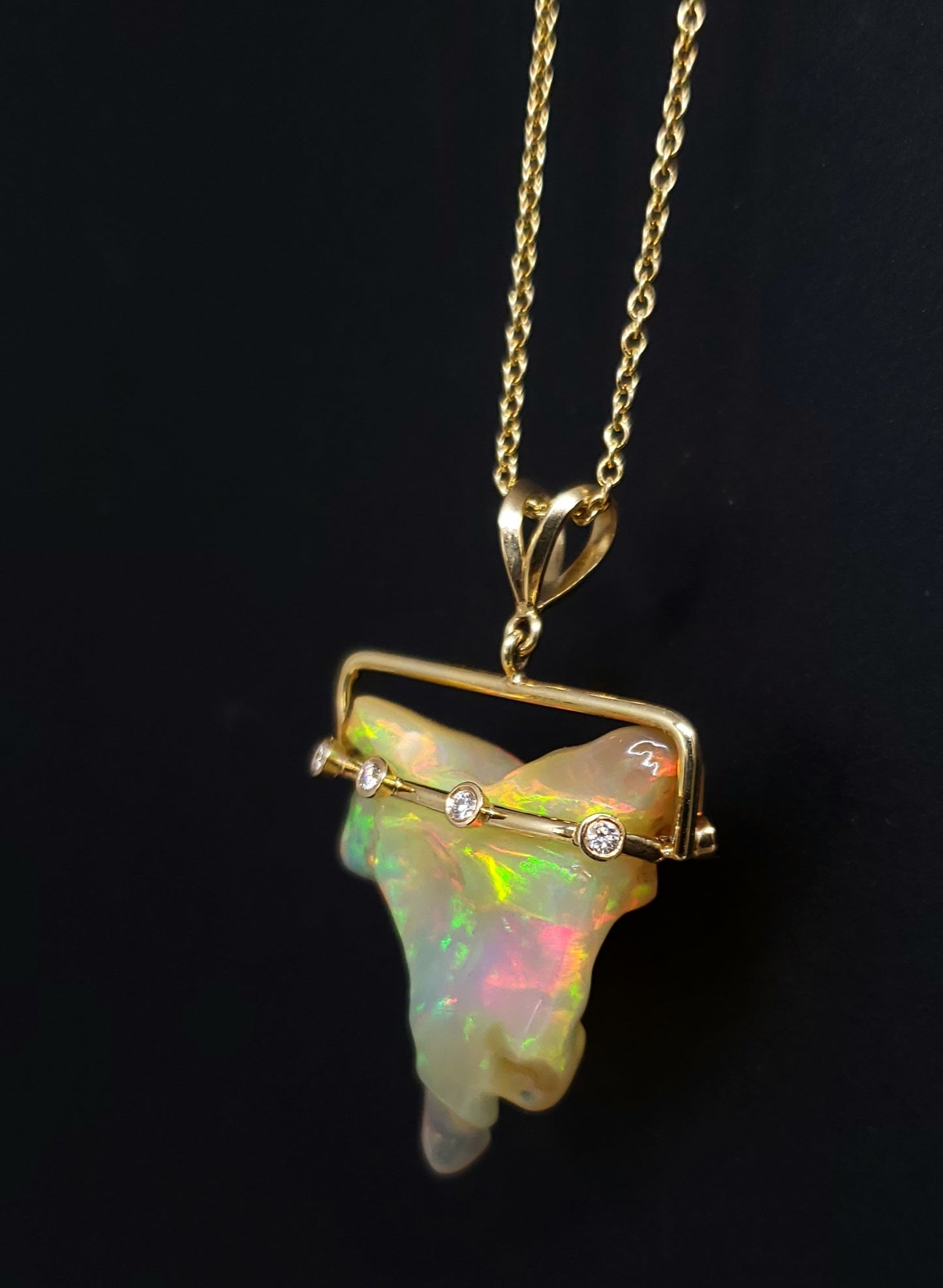 Carved Opal & Diamond Pendant #140