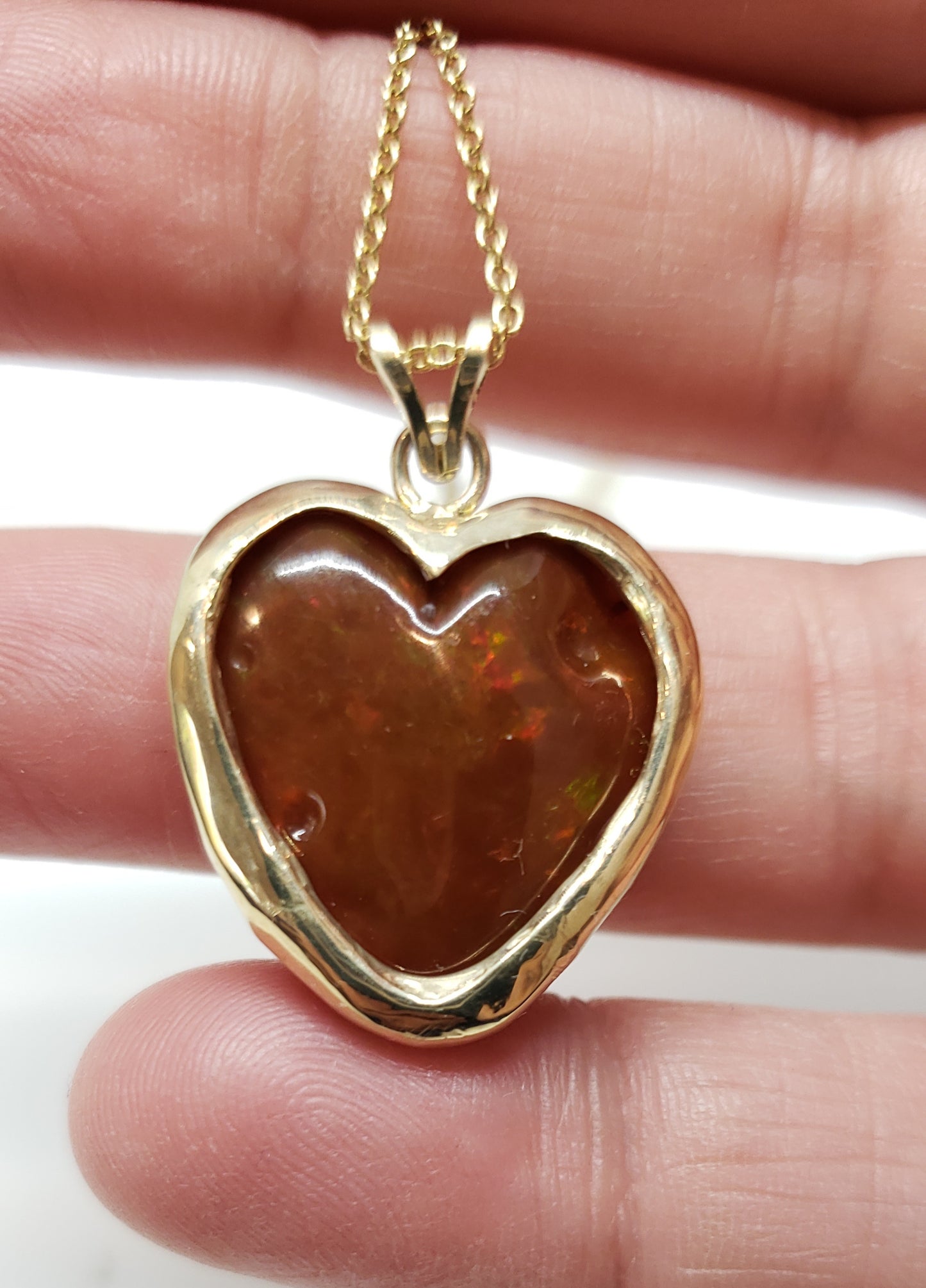 Carved Opal Heart 14k Gold Pendant #143