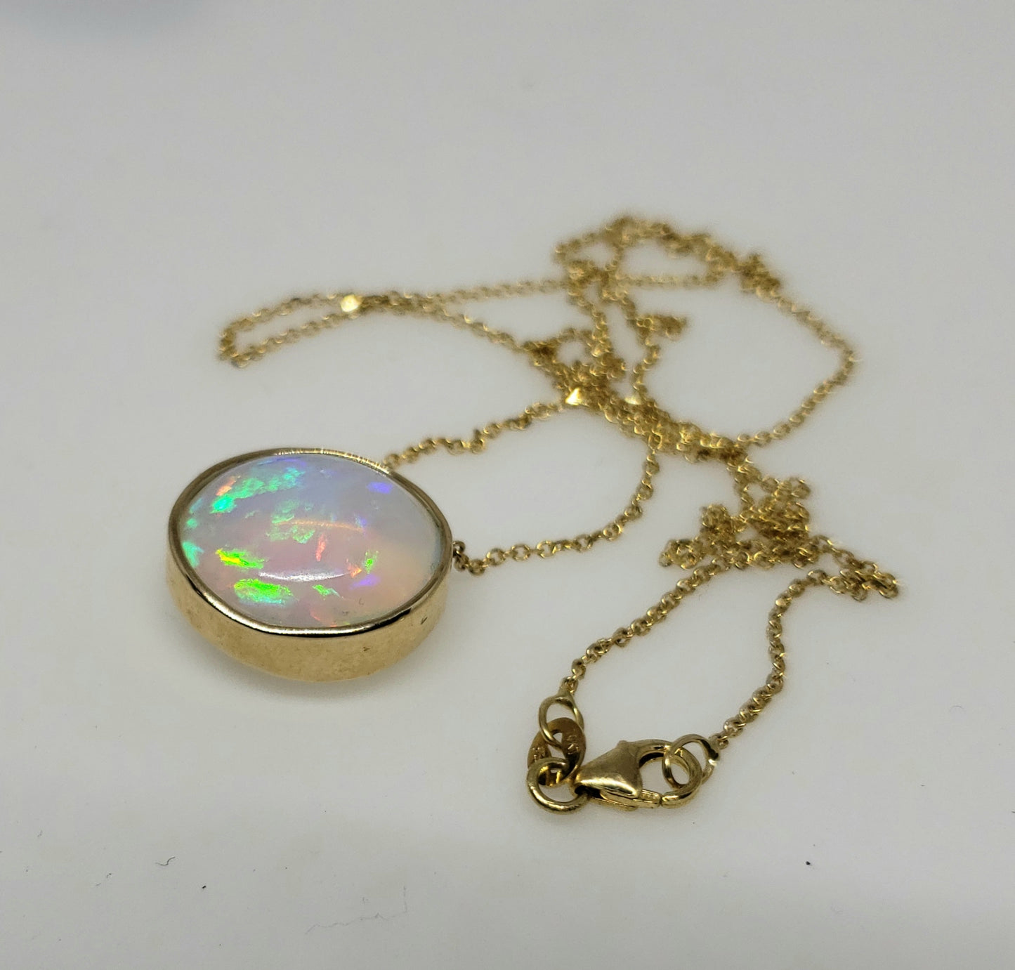 Natural muti-color Opal Pendant 14k Yellow Gold Chain Necklace #146