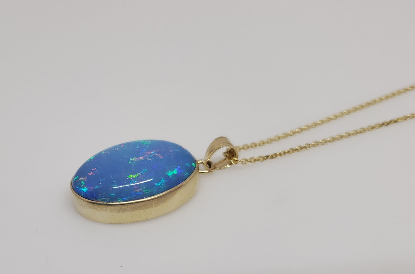 Blue Opal Pendant 14k Yellow Gold Chain Necklace #150
