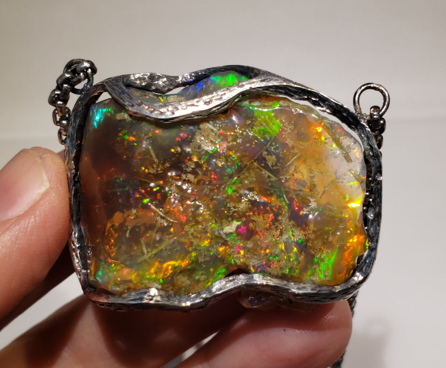 Carved Opal Specimen Pendant Sterling Silver #170