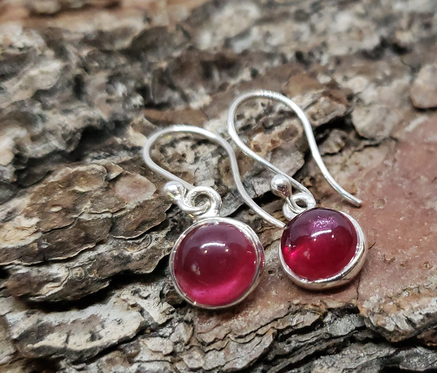 Ruby Round Dangle Earrings- Sterling Silver - Joy#184