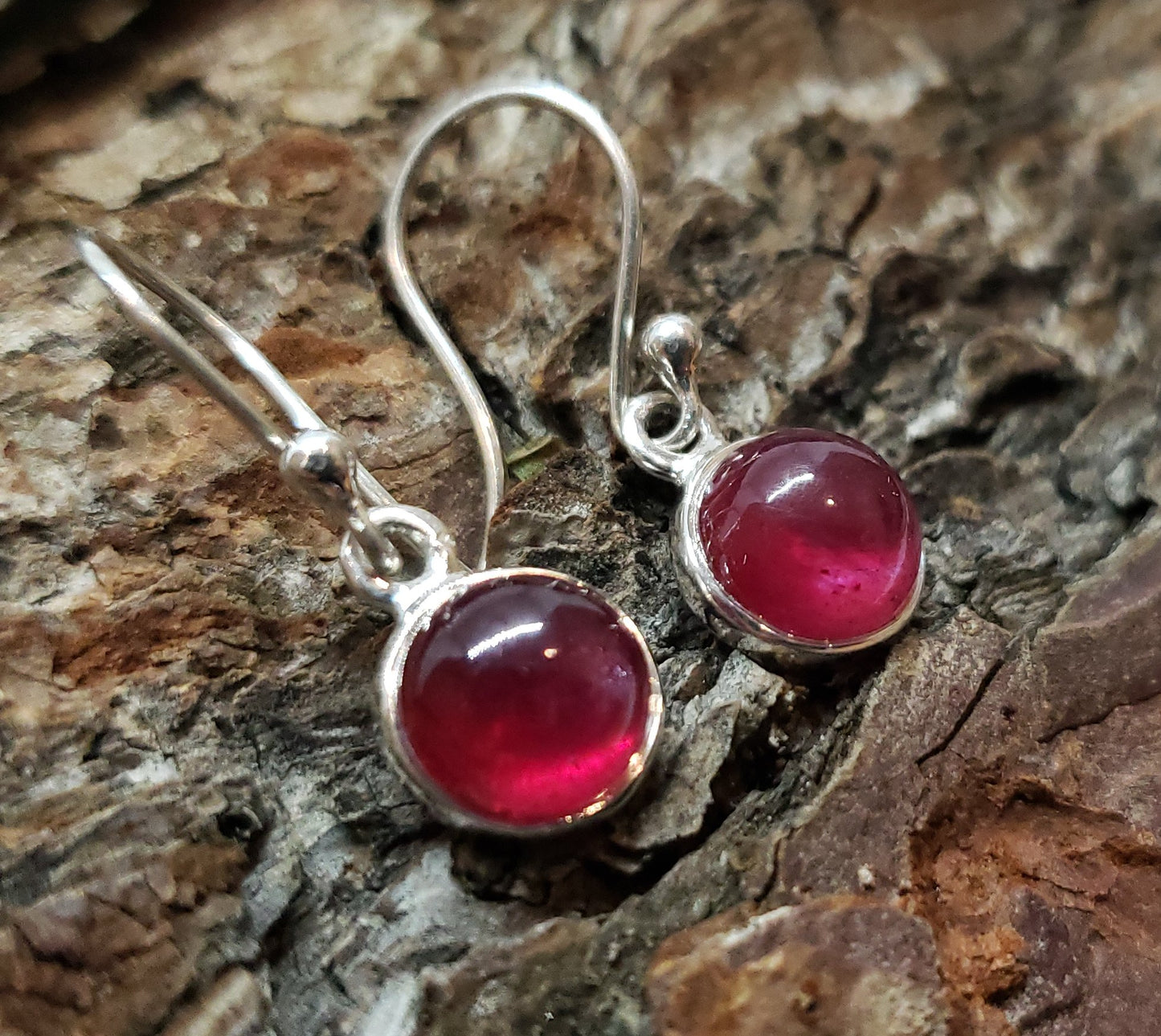 Ruby Round Dangle Earrings- Sterling Silver - Joy#184