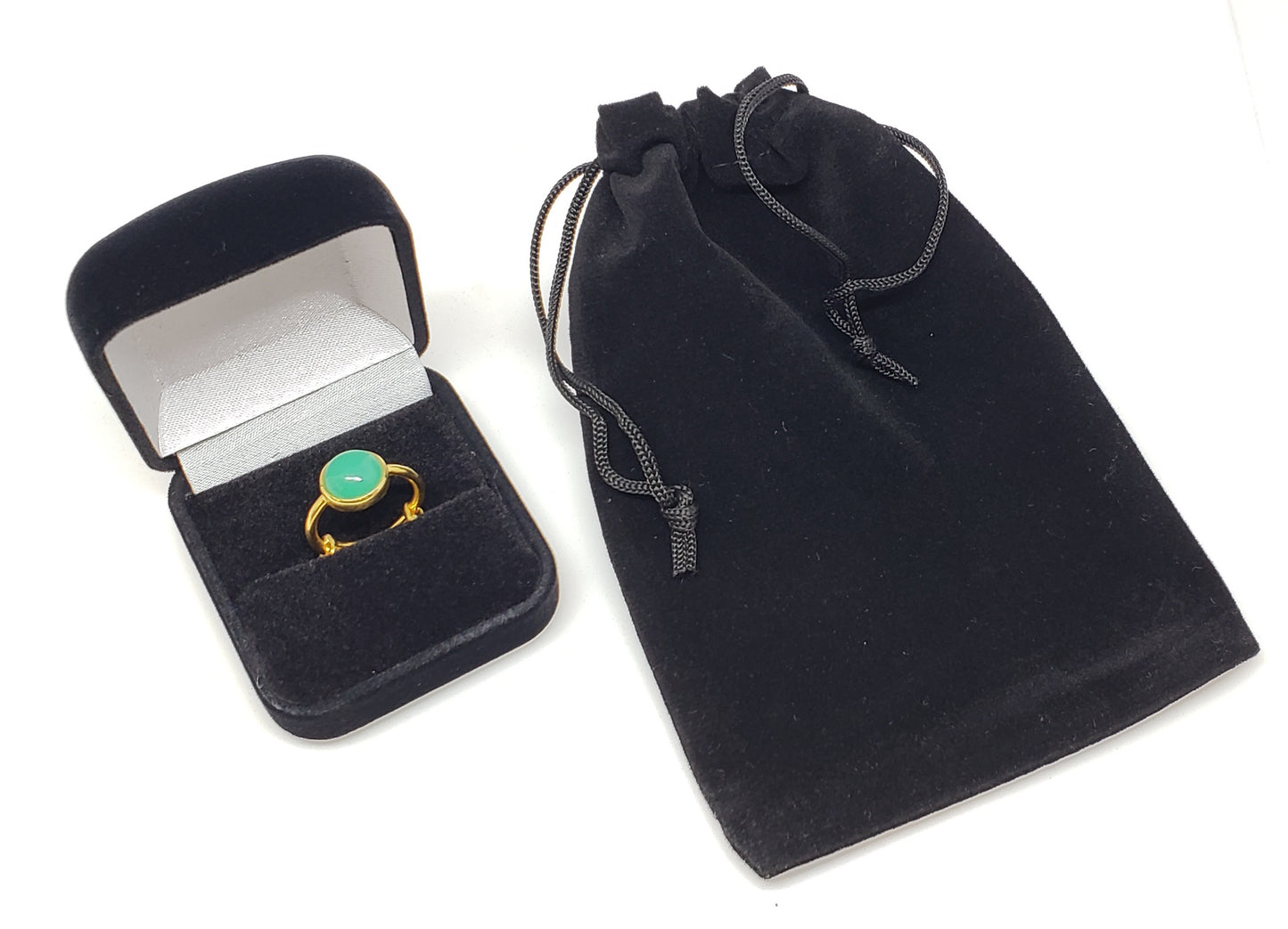 Green Chrysoprase Ring - 24k Gold Plated - Adjustable Size  - Joy#173