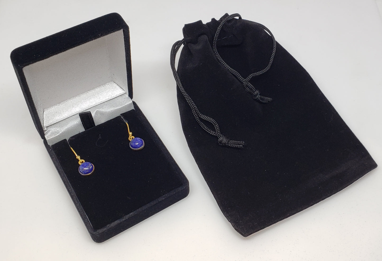 Blue Lapis Lazuli Round Dangle Earrings- 24k Gold Plated  - Joy#176