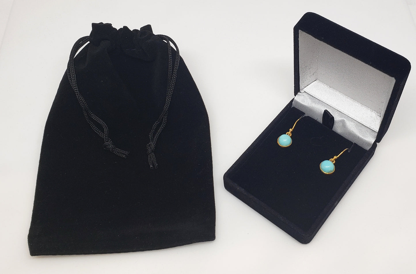 Turquoise Round Dangle Earrings- 24k Gold Plated  - Joy#182